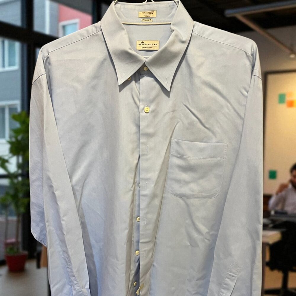 Peter Millar Light-Blue Long-Sleeve Dress Shirt